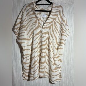 Adrienne Beige and White Zebra Print Top